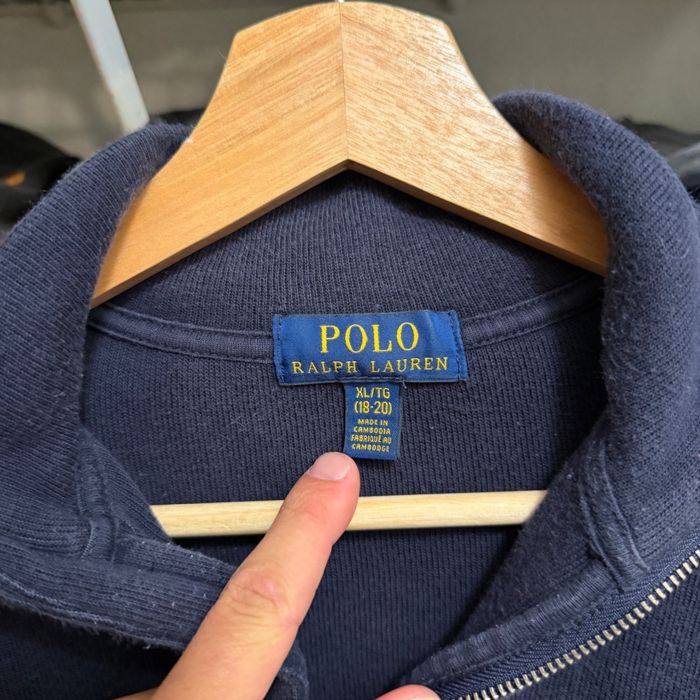 Polo Ralph Lauren Quarter Zip Boys XL Navy Blue Pullover Sweater Ribbed Cotton - Picture 2 of 9